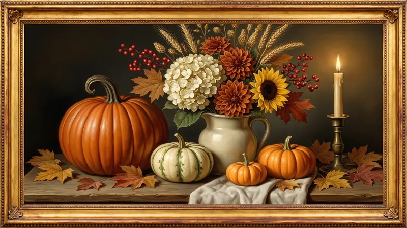Candlelit pumpkin still life
